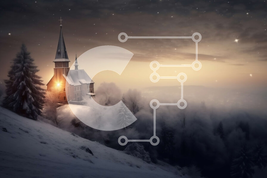 Intra Συλλεκτικό Ξύλινο Παζλ Plywood  4mm - Όμορφη εικόνα του χιονισμένου βουνού με την εκκλησία στην κορυφή στο ηλιοβασίλεμα Σε Ξύλινο Κουτί - Διαστάσεις: 10x10 cm – 25 κομμάτια