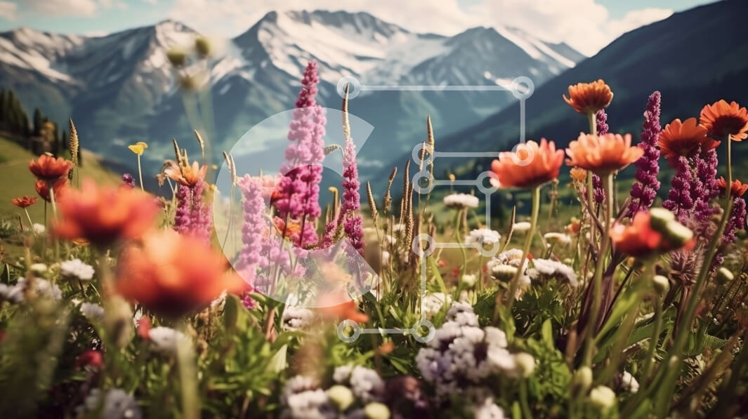 Intra Συλλεκτικό Ξύλινο Παζλ Plywood  4mm - Μαγευτική θέα στα αγριολούλουδα και τα χιονισμένα βουνά Σε Ξύλινο Κουτί - Διαστάσεις: 10x10 cm – 25 κομμάτια