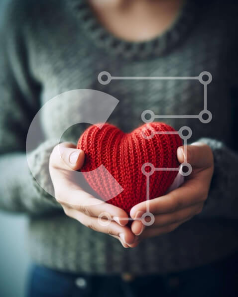 Intra Συλλεκτικό Ξύλινο Παζλ Plywood  4mm - Γυναίκα που κρατά πλεκτή κόκκινη καρδιά με προσοχή Σε Ξύλινο Κουτί - Διαστάσεις Puzzle: 10x10 cm – 25 κομμάτια