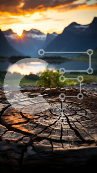 Σετ των 2 Intra Συλλεκτικό Ξύλινο Παζλ Plywood  4mm - Ηλιοβασίλεμα πάνω από τη λίμνη του βουνού με το κούτσουρο δέντρου - Εκπληκτική φωτογραφία της φύσης Σε Ξύλινο Κουτί - Διαστάσεις: 10x10 cm – 25 κομμάτια