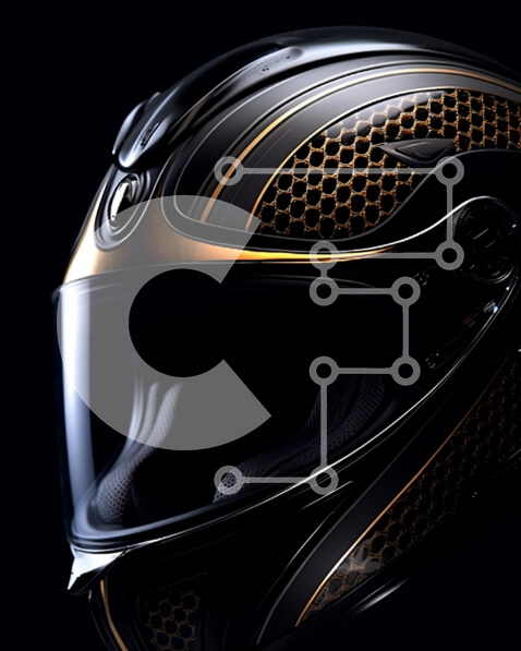 Intra Συλλεκτικό Ξύλινο Παζλ Plywood  4mm - Κομψό μαύρο και χρυσό κράνος μοτοσυκλέτας με λογότυπο με φτερωτό κρανίο Σε Ξύλινο Κουτί - Διαστάσεις Puzzle: 10x10 cm – 25 κομμάτια