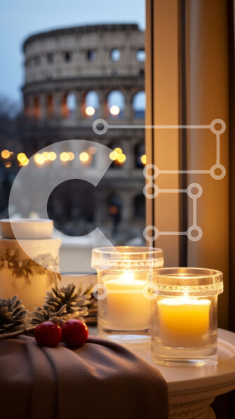 Intra Συλλεκτικό Ξύλινο Παζλ Plywood  4mm - Κεριά με θέα στο Κολοσσαίο στη Ρώμη, Ιταλία Σε Ξύλινο Κουτί - Διαστάσεις Puzzle: 10x10 cm – 25 κομμάτια