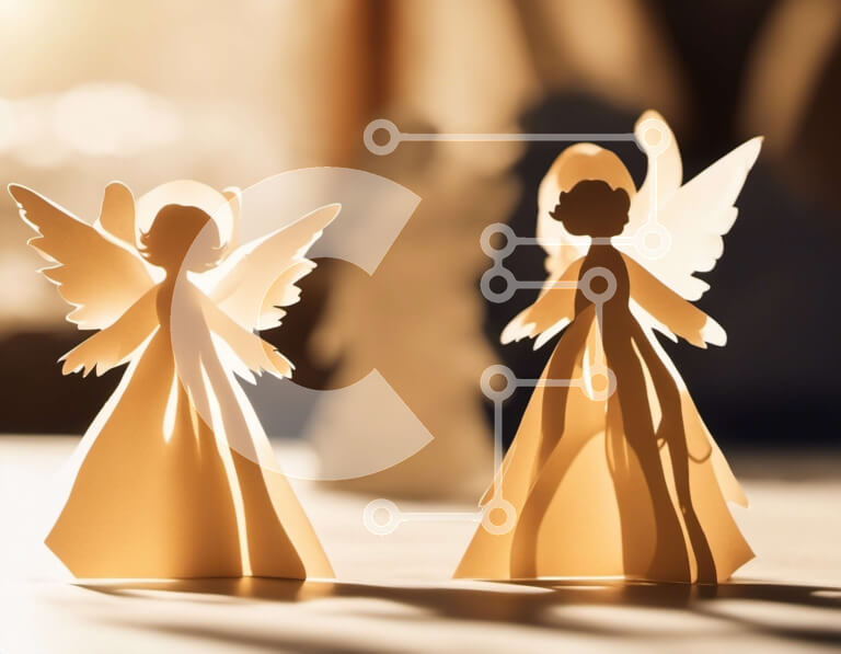 Intra Συλλεκτικό Ξύλινο Παζλ Plywood  4mm - Χάρτινα ειδώλια αγγέλου στο τραπέζι Σε Ξύλινο Κουτί - Διαστάσεις Puzzle: 10x10 cm – 25 κομμάτια