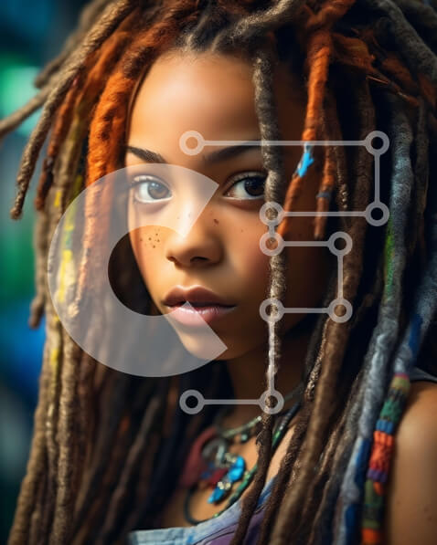 Intra Συλλεκτικό Ξύλινο Παζλ Plywood  4mm - Σοβαρό πορτρέτο μιας νεαρής γυναίκας με dreadlocks και ένα τατουάζ Σε Ξύλινο Κουτί - Διαστάσεις Puzzle: 10x10 cm – 25 κομμάτια