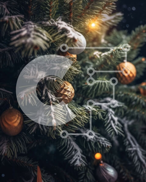 Intra Συλλεκτικό Ξύλινο Παζλ Plywood  4mm - Όμορφη όψη από κοντά ενός παγωμένου χριστουγεννιάτικου δέντρου με χρυσά και ασημένια στολίδια Σε Ξύλινο Κουτί - Διαστάσεις: 10x10 cm – 25 κομμάτια