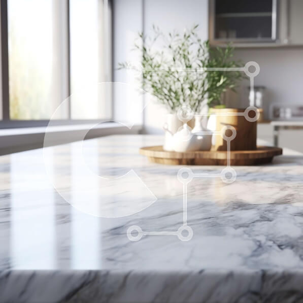 Intra Συλλεκτικό Ξύλινο Παζλ Plywood  4mm - Πάγκος κουζίνας από λευκό μάρμαρο με ξύλινο μπολ και φυτά Σε Ξύλινο Κουτί - Διαστάσεις Puzzle: 10x10 cm – 25 κομμάτια