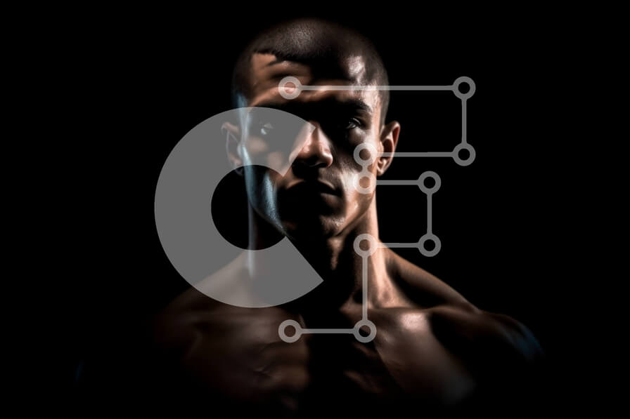 Intra Συλλεκτικό Ξύλινο Παζλ Plywood  4mm - Όμορφος άνδρας που επιδεικνύει το μυώδες στήθος του στο σκοτάδι Σε Ξύλινο Κουτί - Διαστάσεις Puzzle: 10x10 cm – 25 κομμάτια