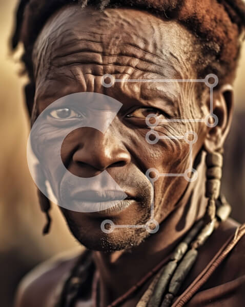 Intra Συλλεκτικό Ξύλινο Παζλ Plywood  4mm - Ηλικιωμένος άνδρας Μασάι με παραδοσιακή ενδυμασία και κοσμήματα με χάντρες Σε Ξύλινο Κουτί - Διαστάσεις Puzzle: 10x10 cm – 25 κομμάτια