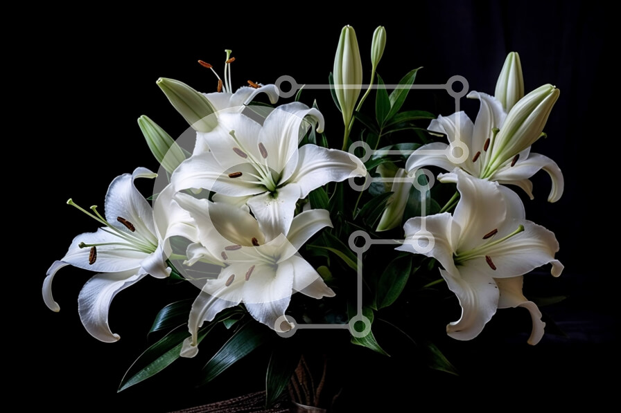 Intra Συλλεκτικό Ξύλινο Παζλ Plywood  4mm - Εκπληκτική ανθοδέσμη λευκών κρίνων σε μαύρο φόντο Σε Ξύλινο Κουτί - Διαστάσεις Puzzle: 10x10 cm – 25 κομμάτια