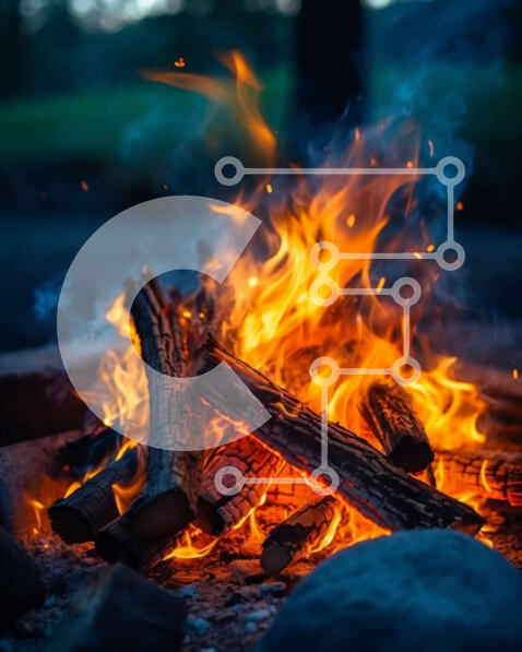 Intra Συλλεκτικό Ξύλινο Παζλ Plywood  4mm - Εκπληκτική εικόνα μιας φωτιάς με αναμμένα κούτσουρα και σκοτεινό ουρανό Σε Ξύλινο Κουτί - Διαστάσεις: 10x10 cm – 25 κομμάτια