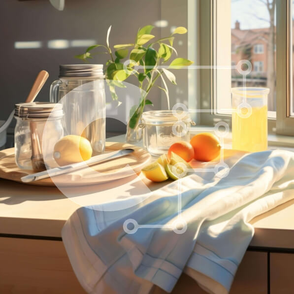 Intra Συλλεκτικό Ξύλινο Παζλ Plywood  4mm - Πάγκος κουζίνας με βάζα, φλιτζάνια και λεμόνια Σε Ξύλινο Κουτί - Διαστάσεις Puzzle: 10x10 cm – 25 κομμάτια