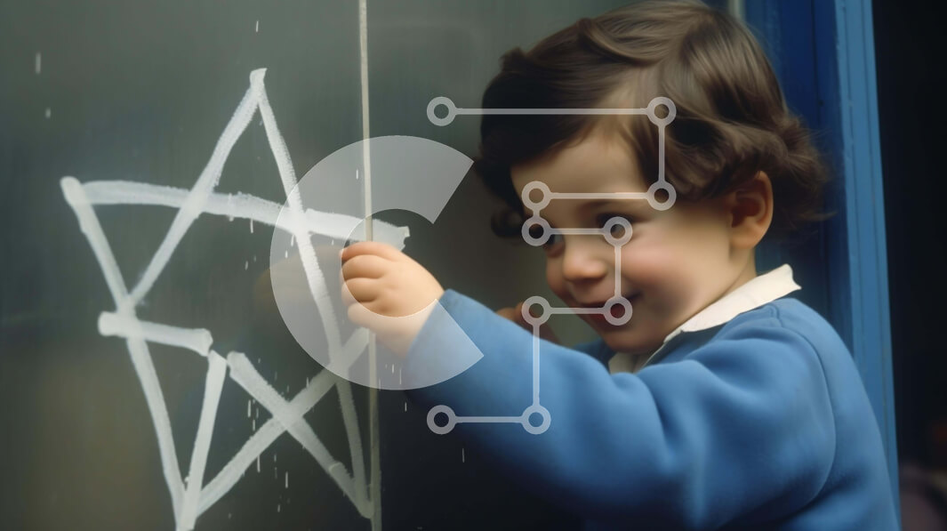 Intra Συλλεκτικό Ξύλινο Παζλ Plywood  4mm - Μικρό παιδί που σχεδιάζει στον πίνακα με την κιμωλία Σε Ξύλινο Κουτί - Διαστάσεις Puzzle: 10x10 cm – 25 κομμάτια