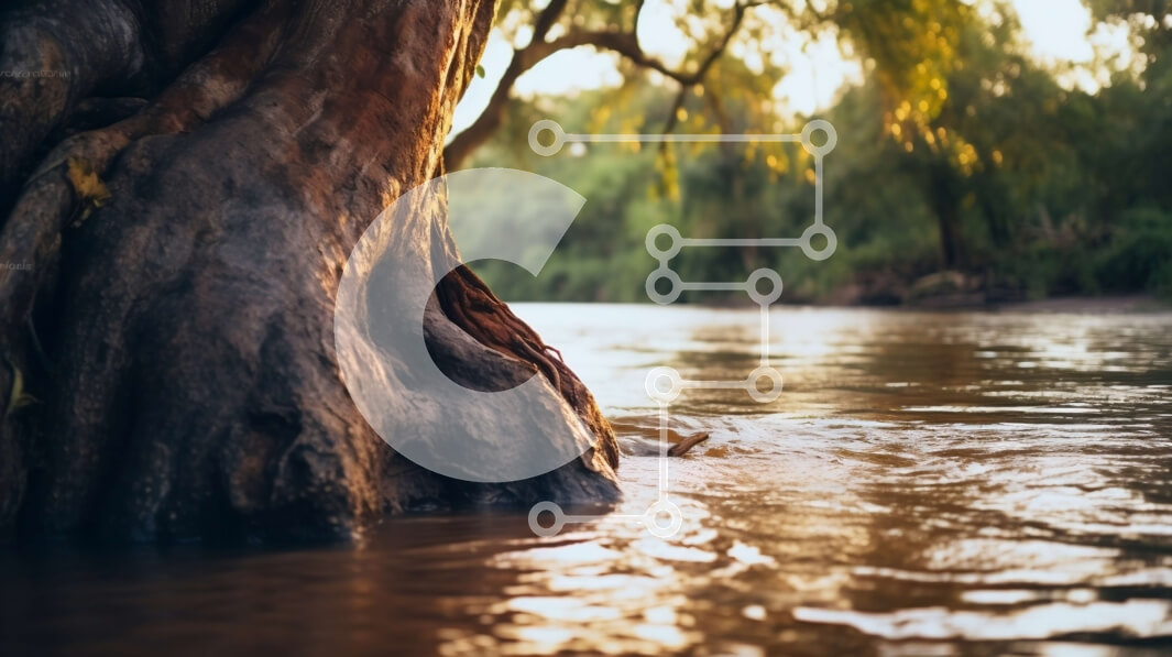 Intra Συλλεκτικό Ξύλινο Παζλ Plywood  4mm - Εκπληκτική εικόνα ενός δέντρου με βυθισμένες ρίζες σε ένα ποτάμι στο ηλιοβασίλεμα Σε Ξύλινο Κουτί - Διαστάσεις: 10x10 cm – 25 κομμάτια