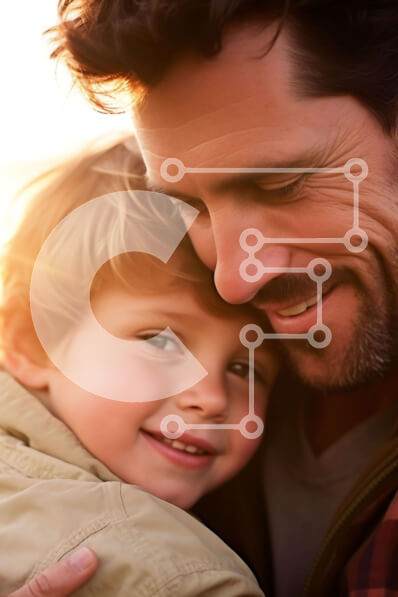 Intra Συλλεκτικό Ξύλινο Παζλ Plywood  4mm - Πατέρας που αγκαλιάζει τον χαμογελαστό γιο του Σε Ξύλινο Κουτί - Διαστάσεις Puzzle: 10x10 cm – 25 κομμάτια