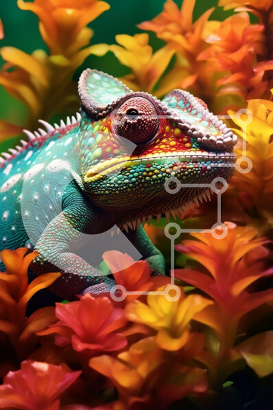 Σετ των 2 Intra Συλλεκτικό Ξύλινο Παζλ Plywood  4mm - Ζωντανή εικόνα ενός χαμαιλέοντα και των λουλουδιών Σε Ξύλινο Κουτί - Διαστάσεις: 10x10 cm – 25 κομμάτια