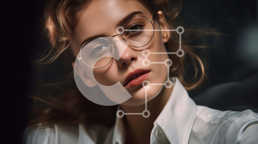 Intra Συλλεκτικό Ξύλινο Παζλ Plywood  4mm - Σοβαρή γυναίκα με γυαλιά και λευκό πουκάμισο κοιτάζοντας την κάμερα Σε Ξύλινο Κουτί - Διαστάσεις Puzzle: 10x10 cm – 25 κομμάτια