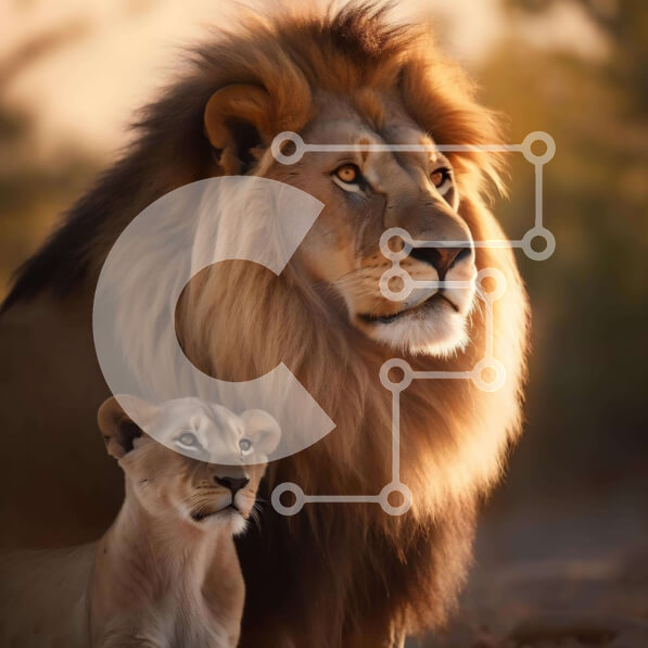 Intra Συλλεκτικό Ξύλινο Παζλ Plywood  4mm - Λιοντάρι και μωρό που κάθονται μαζί Σε Ξύλινο Κουτί - Διαστάσεις: 10x10 cm – 25 κομμάτια