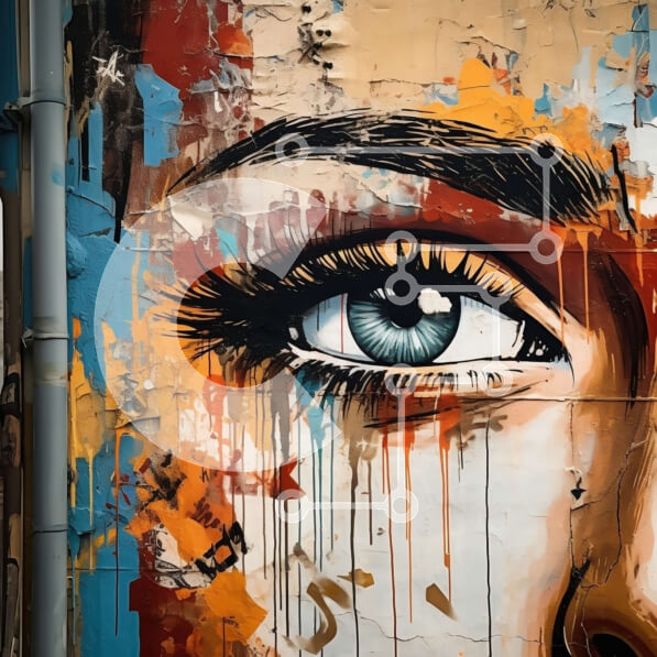 Intra Συλλεκτικό Ξύλινο Παζλ Plywood  4mm - Ζωντανό έργο τέχνης γκράφιτι με το πρόσωπο μιας γυναίκας με μπλε μάτια Σε Ξύλινο Κουτί - Διαστάσεις Puzzle: 10x10 cm – 25 κομμάτια