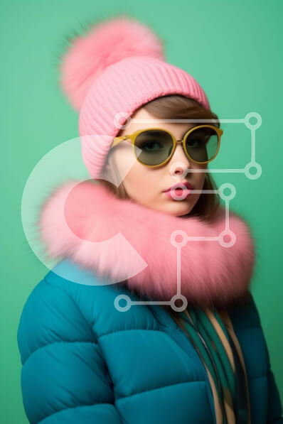 Intra Συλλεκτικό Ξύλινο Παζλ Plywood  4mm - Μοντέρνα γυναίκα με ροζ καπέλο με γούνα και μπλε σακάκι Σε Ξύλινο Κουτί - Διαστάσεις Puzzle: 10x10 cm – 25 κομμάτια