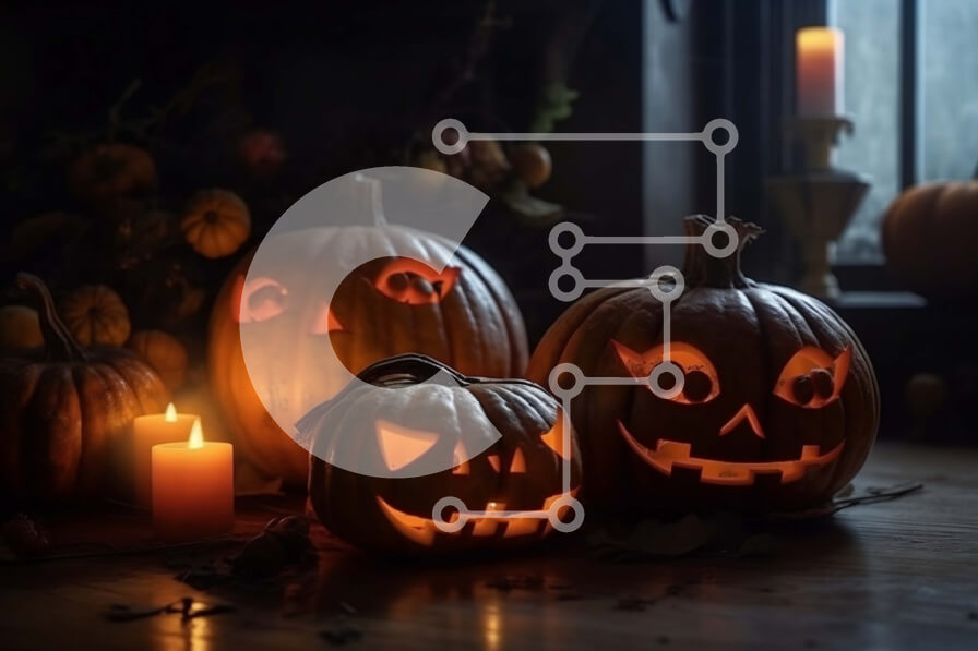 Intra Συλλεκτικό Ξύλινο Παζλ Plywood  4mm - Τρομακτικό ντεκόρ για το Halloween: Σκαλιστές κολοκύθες στο περβάζι σε δωμάτιο με χαμηλό φωτισμό Σε Ξύλινο Κουτί - Διαστάσεις: 10x10 cm – 25 κομμάτια