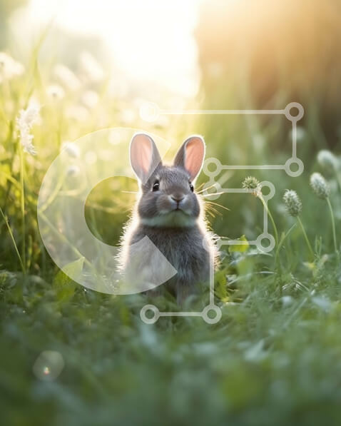 Σετ των 2 Intra Συλλεκτικό Ξύλινο Παζλ Plywood  4mm - Ειρηνική εικόνα ενός καφέ κουνελιού σε ένα χωράφι με λουλούδια Σε Ξύλινο Κουτί - Διαστάσεις: 10x10 cm – 25 κομμάτια