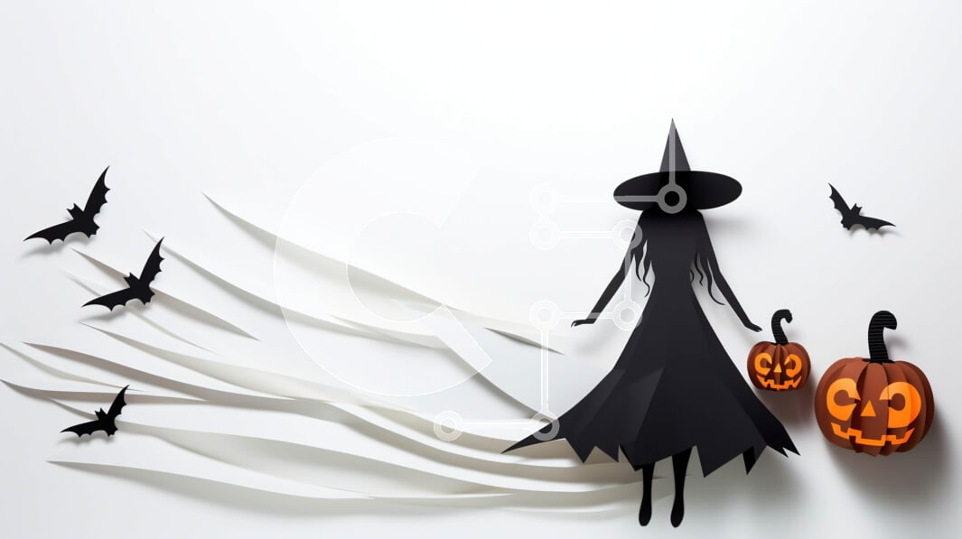 Intra Συλλεκτικό Ξύλινο Παζλ Plywood  4mm - Μαύρο και άσπρο Halloween Witch Cut-out με κολοκύθες και νυχτερίδες Σε Ξύλινο Κουτί - Διαστάσεις: 10x10 cm – 25 κομμάτια