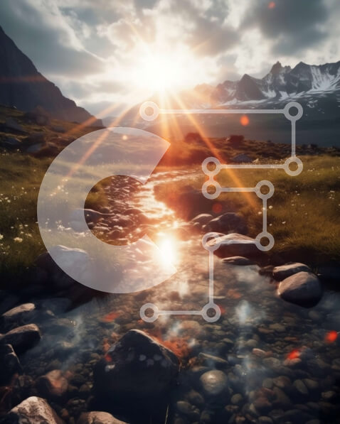 Intra Συλλεκτικό Ξύλινο Παζλ Plywood  4mm - Γραφικό ορεινό τοπίο με ρεύμα και καταπράσινο τοπίο Σε Ξύλινο Κουτί - Διαστάσεις: 10x10 cm – 25 κομμάτια