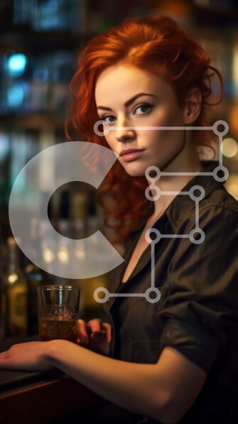 Intra Συλλεκτικό Ξύλινο Παζλ Plywood  4mm - Εικόνα της γυναίκας με κόκκινα μαλλιά που χύνει ουίσκι πίσω από ένα μπαρ Σε Ξύλινο Κουτί - Διαστάσεις: 10x10 cm – 25 κομμάτια