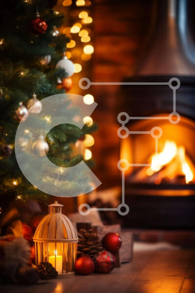 Intra Συλλεκτικό Ξύλινο Παζλ Plywood  4mm - Χριστουγεννιάτικο δέντρο με στολίδια μπροστά από τζάκι Σε Ξύλινο Κουτί - Διαστάσεις: 10x10 cm – 25 κομμάτια