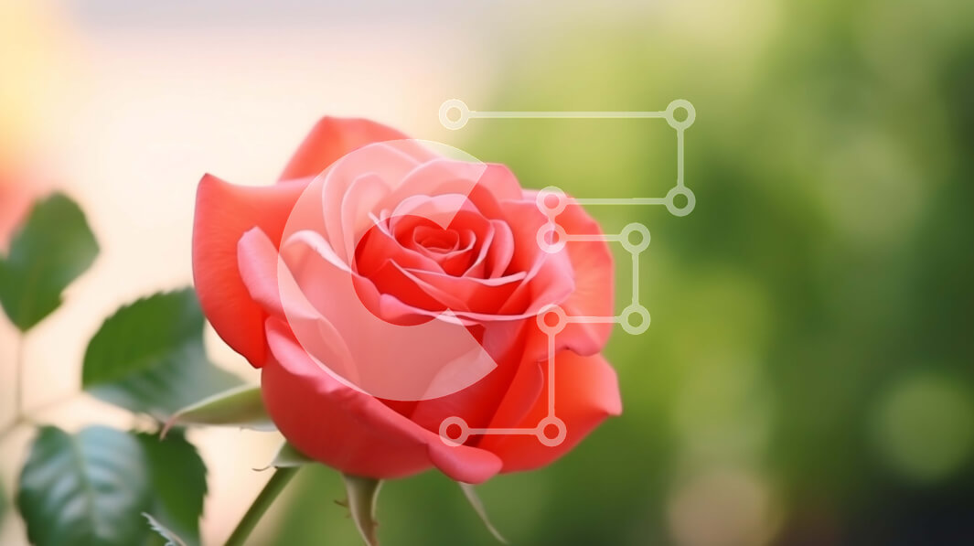 Intra Συλλεκτικό Ξύλινο Παζλ Plywood  4mm - Μονό κόκκινο τριαντάφυλλο σε πλήρη άνθιση με πράσινα φύλλα Σε Ξύλινο Κουτί - Διαστάσεις: 10x10 cm – 25 κομμάτια