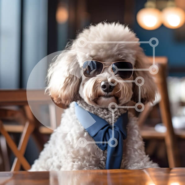 Intra Συλλεκτικό Ξύλινο Παζλ Plywood  4mm - Αστεία εικόνα ενός μικρού σκύλου κανίς που φοράει γυαλιά ηλίου σε ένα εστιατόριο Σε Ξύλινο Κουτί - Διαστάσεις: 10x10 cm – 25 κομμάτια