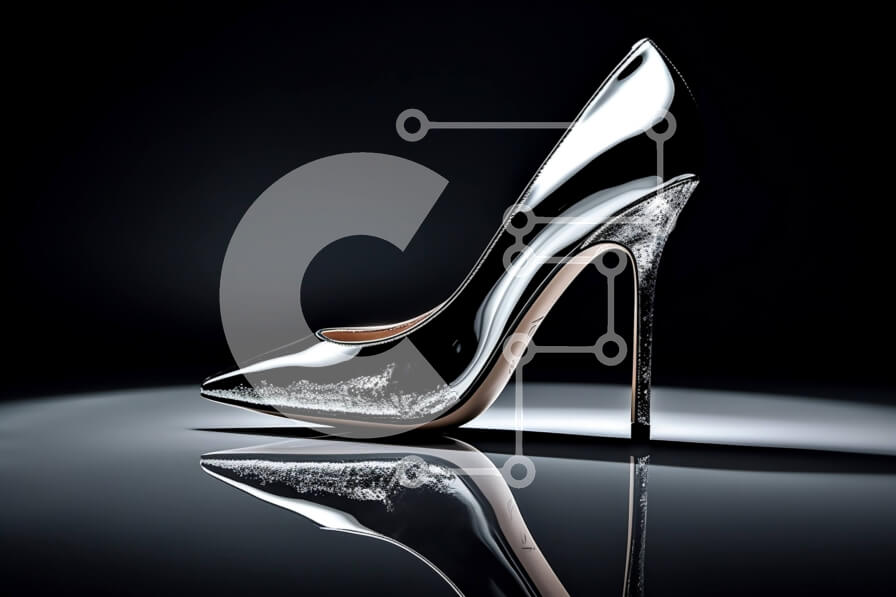 Intra Συλλεκτικό Ξύλινο Παζλ Plywood  4mm - Κομψό και άνετο ασημένιο ψηλοτάκουνο παπούτσι με μυτερή μύτη Σε Ξύλινο Κουτί - Διαστάσεις Puzzle: 10x10 cm – 25 κομμάτια