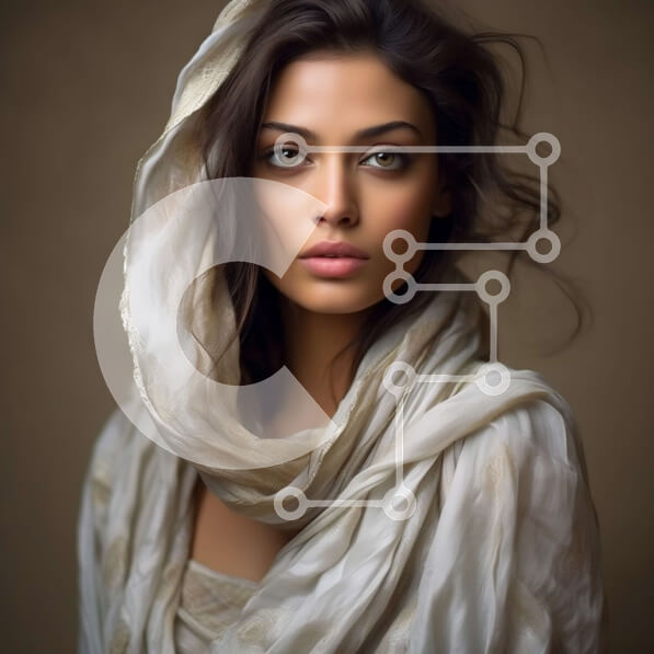 Σετ των 2 Intra Συλλεκτικό Ξύλινο Παζλ Plywood  4mm - Εκπληκτικό πορτρέτο μιας γυναίκας που φορά ένα λευκό μαντήλι Σε Ξύλινο Κουτί - Διαστάσεις: 10x10 cm – 25 κομμάτια