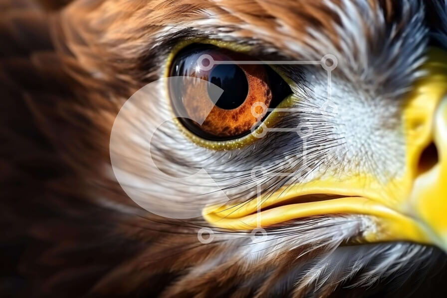 Σετ των 2 Intra Συλλεκτικό Ξύλινο Παζλ Plywood  4mm - Κοντινό πλάνο του προσώπου ενός αετού Σε Ξύλινο Κουτί - Διαστάσεις: 10x10 cm – 25 κομμάτια