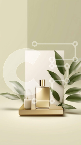 Intra Συλλεκτικό Ξύλινο Παζλ Plywood  4mm - Κομψό χρυσό μπουκάλι αρώματος με πράσινα φύλλα για την επόμενη καμπάνια ομορφιάς σας Σε Ξύλινο Κουτί - Διαστάσεις Puzzle: 10x10 cm – 25 κομμάτια