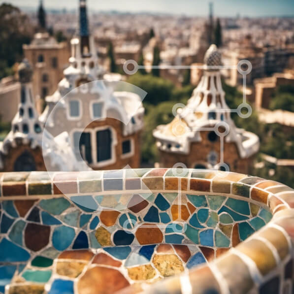 Intra Συλλεκτικό Ξύλινο Παζλ Plywood  4mm - Πολύχρωμο μωσαϊκό πάγκο με φόντο αστικό τοπίο Σε Ξύλινο Κουτί - Διαστάσεις Puzzle: 10x10 cm – 25 κομμάτια