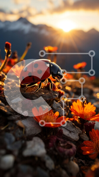 Σετ των 2 Intra Συλλεκτικό Ξύλινο Παζλ Plywood  4mm - Εικόνα όμορφη φύση: Πασχαλίτσα στο λουλούδι στο ηλιοβασίλεμα Σε Ξύλινο Κουτί - Διαστάσεις: 10x10 cm – 25 κομμάτια