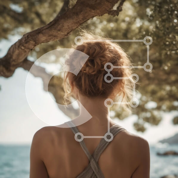 Intra Συλλεκτικό Ξύλινο Παζλ Plywood  4mm - Γυναίκα που στέκεται κάτω από το δέντρο κοιτάζοντας τον ωκεανό Σε Ξύλινο Κουτί - Διαστάσεις: 10x10 cm – 25 κομμάτια