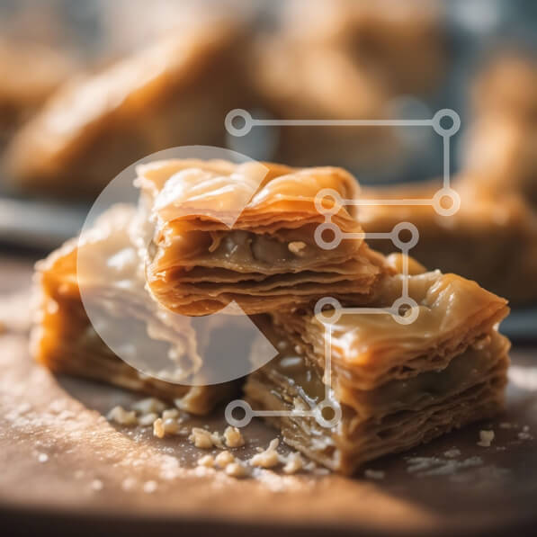 Σετ των 2 Intra Συλλεκτικό Ξύλινο Παζλ Plywood  4mm - Κοντινό πλάνο του νόστιμου μπακλαβά με κανέλα και ζάχαρη Σε Ξύλινο Κουτί - Διαστάσεις: 10x10 cm – 25 κομμάτια