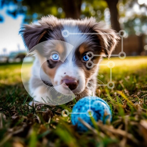 Intra Συλλεκτικό Ξύλινο Παζλ Plywood  4mm - Αξιολάτρευτη εικόνα ενός κουταβιού με μπλε μάτια που παίζει με μια μπάλα Σε Ξύλινο Κουτί - Διαστάσεις: 10x10 cm – 25 κομμάτια