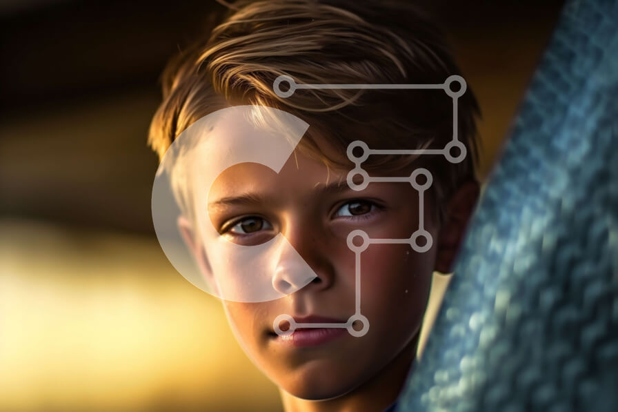 Intra Συλλεκτικό Ξύλινο Παζλ Plywood  4mm - Σοβαρό νεαρό αγόρι με μπλε πουκάμισο και τζιν που κοιτάζει στην απόσταση Σε Ξύλινο Κουτί - Διαστάσεις Puzzle: 10x10 cm – 25 κομμάτια