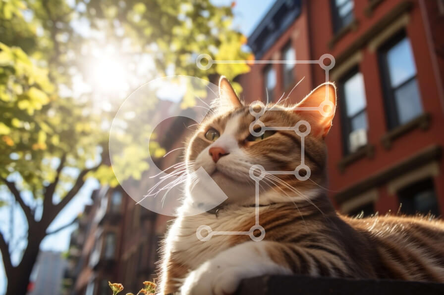 Σετ των 2 Intra Συλλεκτικό Ξύλινο Παζλ Plywood  4mm - Όμορφη εικόνα γάτας με ριγέ γούνα σε αστικό περιβάλλον Σε Ξύλινο Κουτί - Διαστάσεις: 10x10 cm – 25 κομμάτια