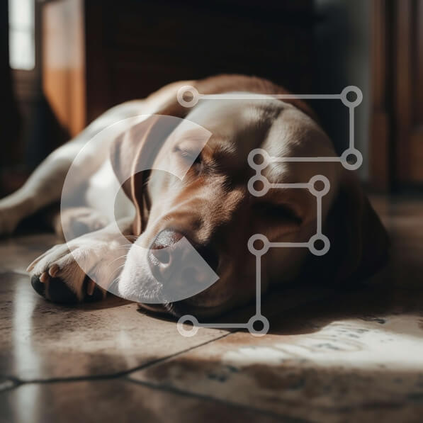 Intra Συλλεκτικό Ξύλινο Παζλ Plywood  4mm - Αξιολάτρευτη εικόνα ενός σκύλου ξαπλωμένος στο πάτωμα μπροστά από ένα παράθυρο Σε Ξύλινο Κουτί - Διαστάσεις: 10x10 cm – 25 κομμάτια