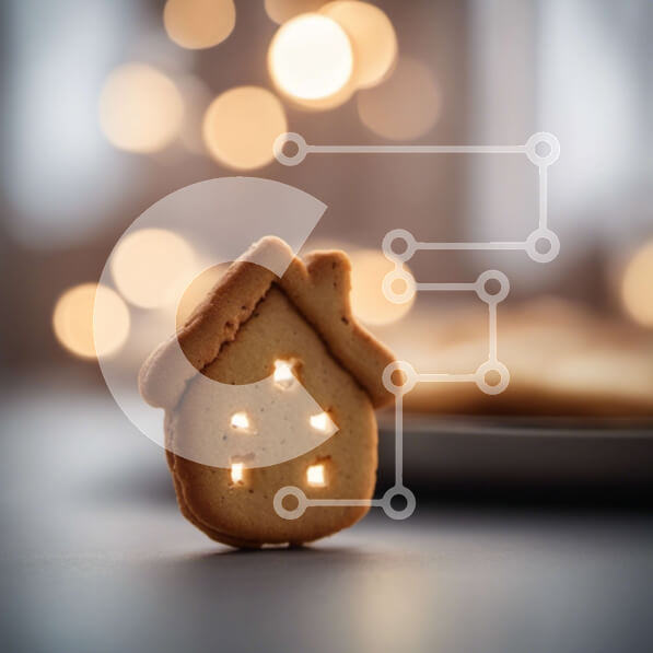 Σετ των 2 Intra Συλλεκτικό Ξύλινο Παζλ Plywood  4mm - Μπισκότο σε σχήμα σπιτιού σε ένα πιάτο με φώτα στο φόντο Σε Ξύλινο Κουτί - Διαστάσεις: 10x10 cm – 25 κομμάτια