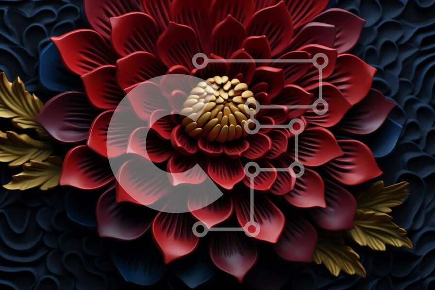 Intra Συλλεκτικό Ξύλινο Παζλ Plywood  4mm - Κόκκινο και χρυσό γλυπτό λουλουδιών με περίπλοκες λεπτομέρειες Σε Ξύλινο Κουτί - Διαστάσεις Puzzle: 10x10 cm – 25 κομμάτια