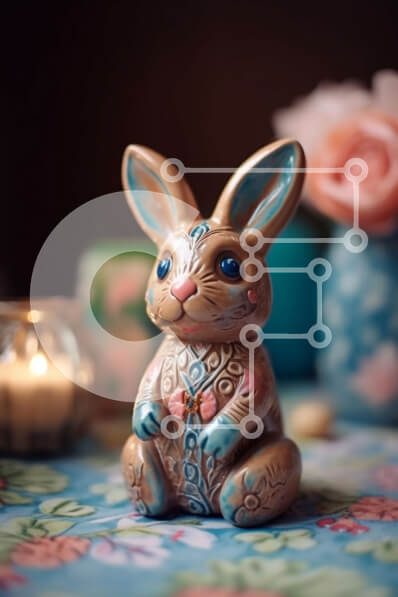 Intra Συλλεκτικό Ξύλινο Παζλ Plywood  4mm - Αξιολάτρευτο κεραμικό ειδώλιο λαγουδάκι σε πολύχρωμο τραπεζομάντιλο με λουλούδια Σε Ξύλινο Κουτί - Διαστάσεις: 10x10 cm – 25 κομμάτια