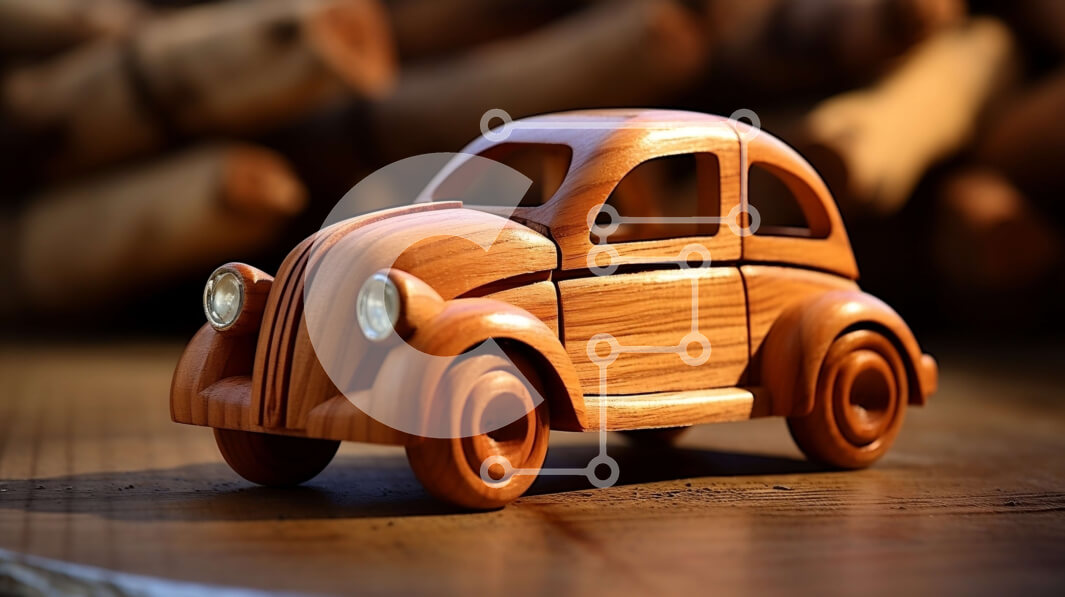 Intra Συλλεκτικό Ξύλινο Παζλ Plywood  4mm - Vintage ξύλινο αυτοκίνητο σε κλασική ξύλινη επιφάνεια Σε Ξύλινο Κουτί - Διαστάσεις: 10x10 cm – 25 κομμάτια