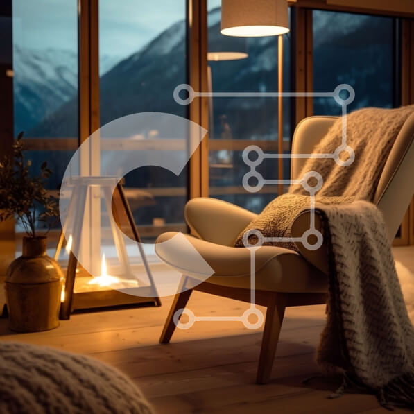 Intra Συλλεκτικό Ξύλινο Παζλ Plywood  4mm - Όμορφη εικόνα ενός άνετου σαλονιού με τζάκι και θέα στο βουνό Σε Ξύλινο Κουτί - Διαστάσεις Puzzle: 10x10 cm – 25 κομμάτια