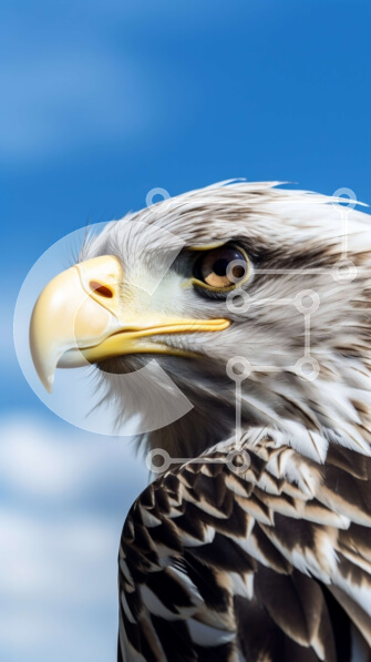 Σετ των 2 Intra Συλλεκτικό Ξύλινο Παζλ Plywood  4mm - Κοντινό πλάνο του αετού με ανοιχτό ράμφος ενάντια στο Blue Sky Σε Ξύλινο Κουτί - Διαστάσεις: 10x10 cm – 25 κομμάτια