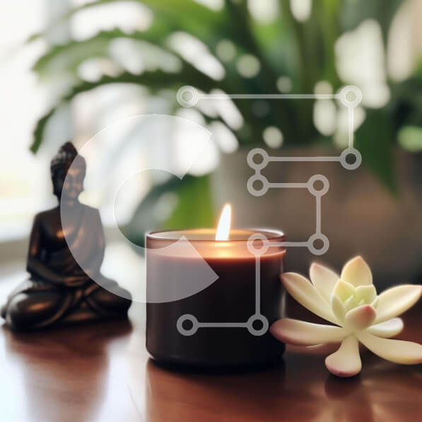 Intra Συλλεκτικό Ξύλινο Παζλ Plywood  4mm - Κερί, βουδιστικό άγαλμα και φυτό Σε Ξύλινο Κουτί - Διαστάσεις Puzzle: 10x10 cm – 25 κομμάτια